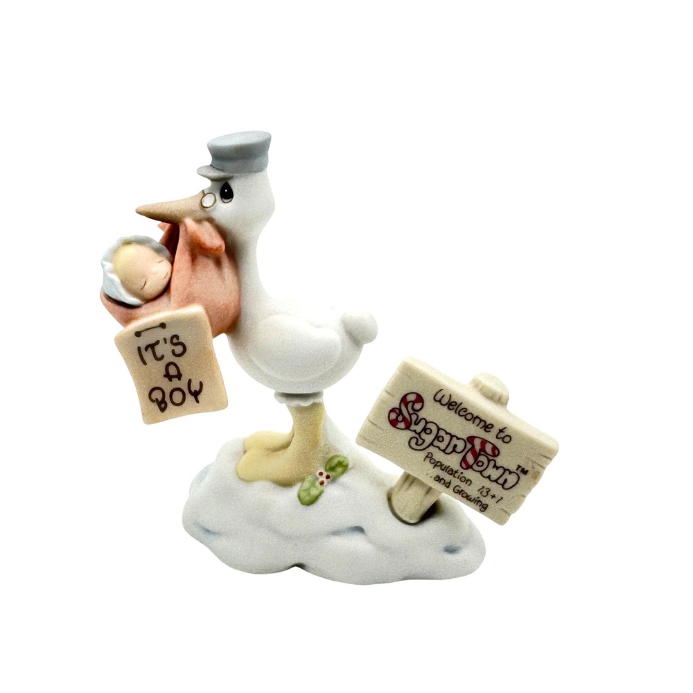 Precious Moments Sugar Town Stork with Baby Sam It's a Boy Figurine 529788 1994